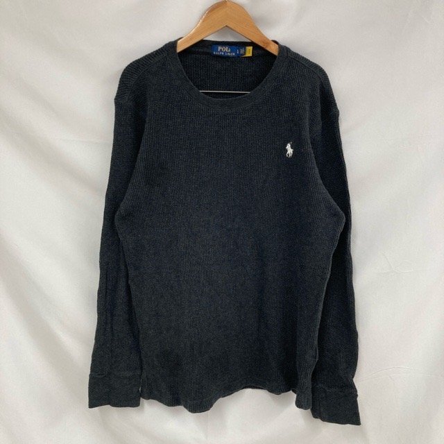 E83 ラルフローレン L アメリカ古着 ニット コットン 長袖 セーター グレー Ralph Lauren メンズ拍卖