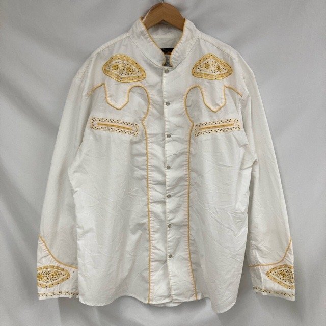 E66 エルジェネラル アメリカ古着 刺繍 ポリコットン 長袖 シャツ ホワイト EL GENERAL メンズ拍卖