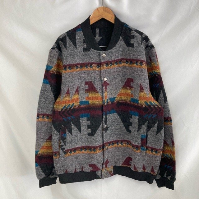 A2026 シーイン M アメリカ古着 長袖 ポリエステル 総柄 フリースジャケット グレー SHEIN メンズ拍卖