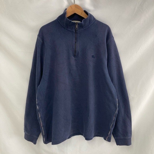 A2006 バーバリーロンドン XL アメリカ古着 ペルー製 長袖 コットン ハーフジップ スウェット ネイビー BURBERRY メンズ拍卖