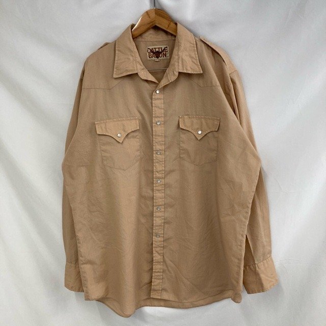 A2018 キャトルバロン 17-35 アメリカ古着 長袖 ポリコットン ウエスタン シャツ ベージュ CATTLE BARON メンズ拍卖