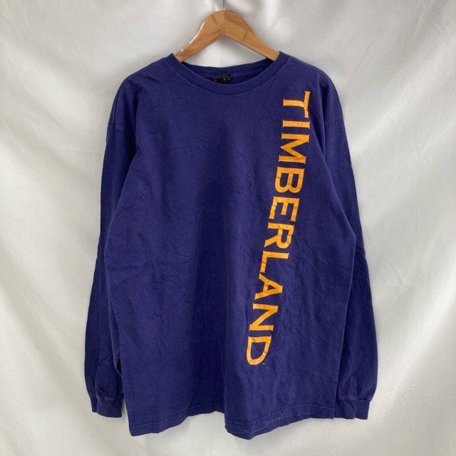 A2016 ティンバーランド M アメリカ古着 USA製 長袖 コットン プリント Tシャツ パープル Timberland メンズ拍卖