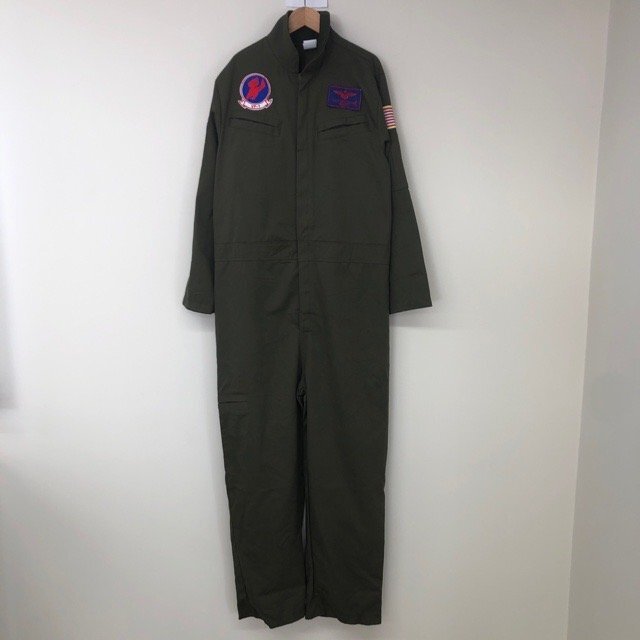 D525 トップガン S/M コレクション 2023 長袖 ポリコットン つなぎ カバーオール フライトスーツ カーキ TOP GUN ワッペン メンズ拍卖