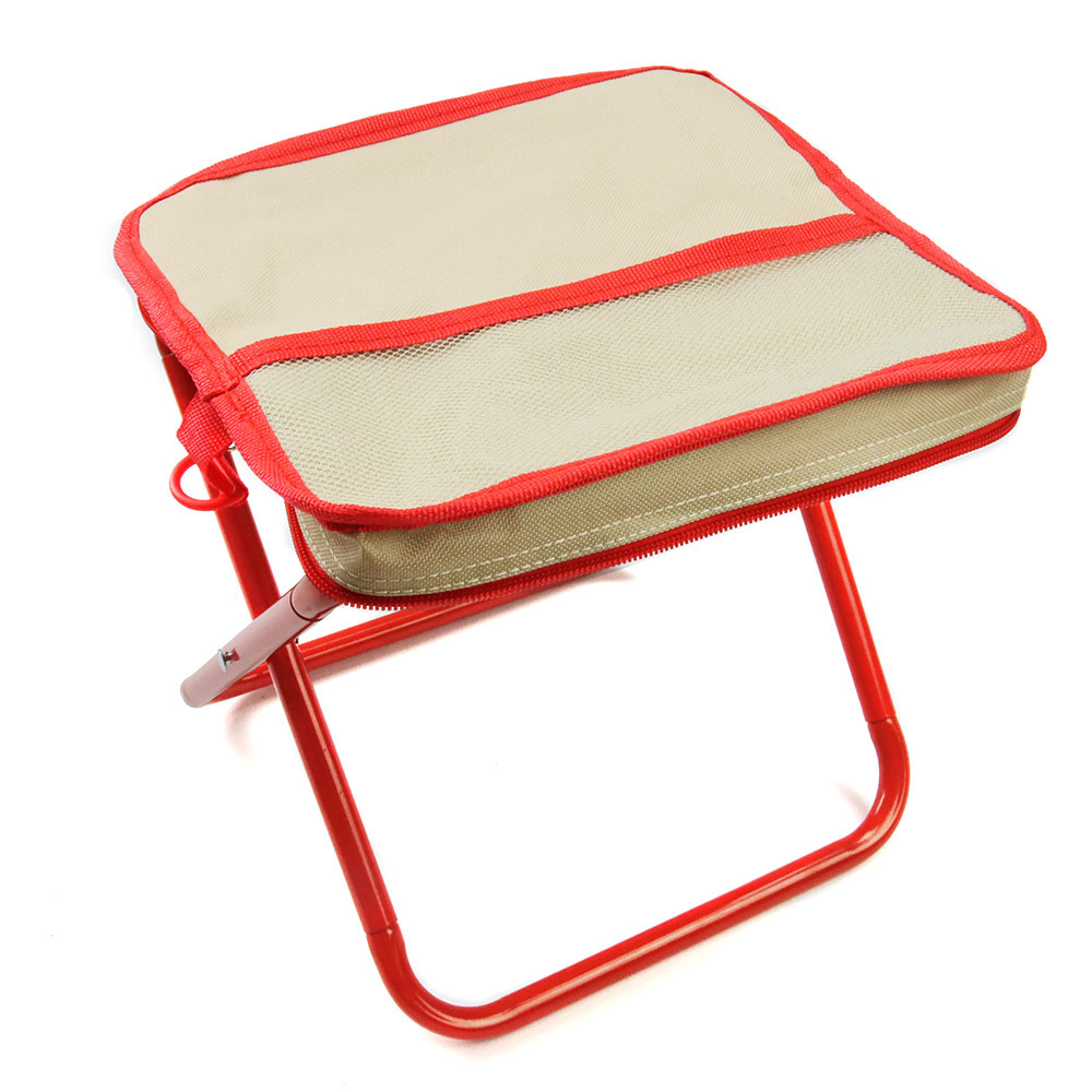 アウトドア用 手提げ付き 折りたたみチェア 加固スチールフレーム 耐荷重100kg ダブルレイヤー生地 収納バッグ付き カーキ×レッド縁拍卖