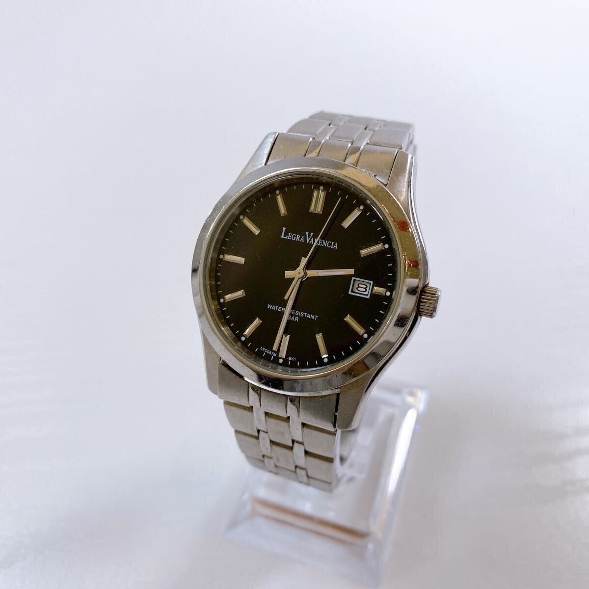 303【中古】LEGRA VALENCIA レグラバレンシア メンズ腕時計 クォーツ シルバー 文字盤ブラック ラウンドフェイス 動作未確認 現状品拍卖