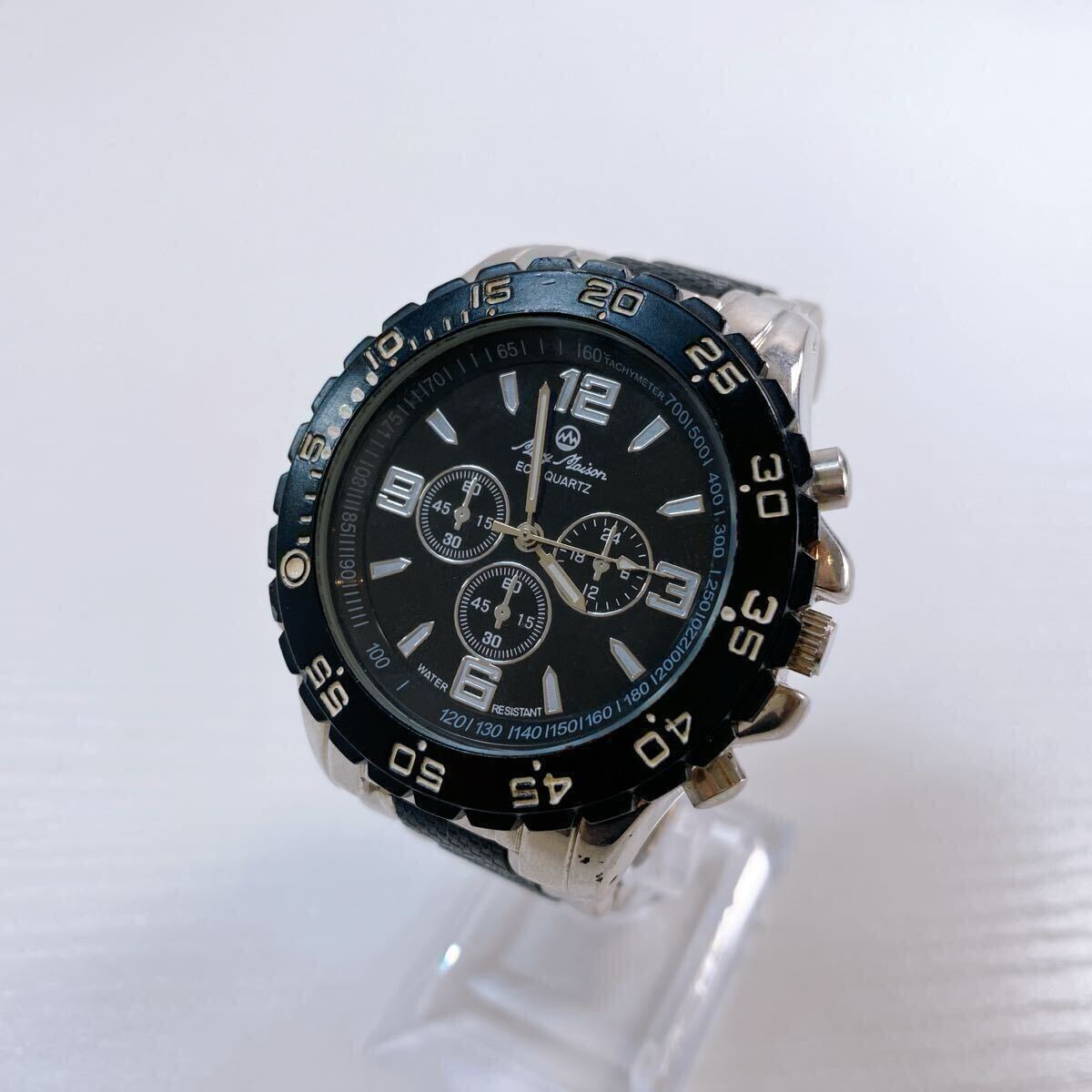 365【中古】Mavy Maison マビーメイゾン メンズ腕時計 MOVT-R1170 ECO QUARTZ クォーツ 防水 黒文字盤 シルバー 動作未確認 現状品拍卖