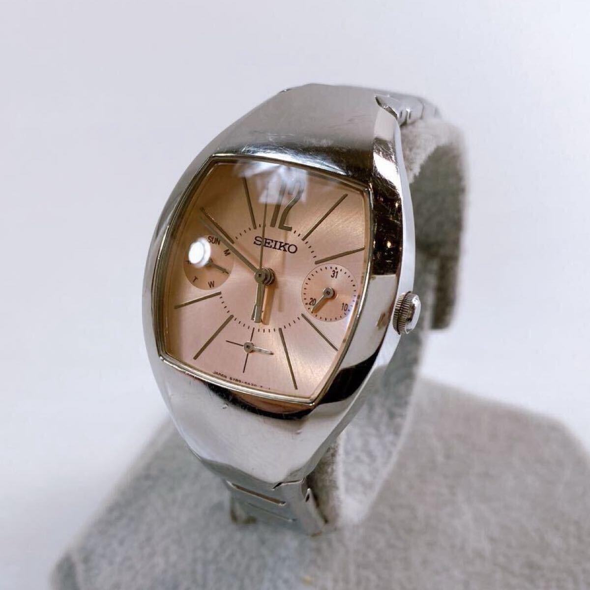 315【中古】SEIKO LUKIA セイコー ルキア レディース腕時計 5Y89-5A20 クォーツ ピンク文字盤 シルバー スクエア 動作未確認 現状品拍卖