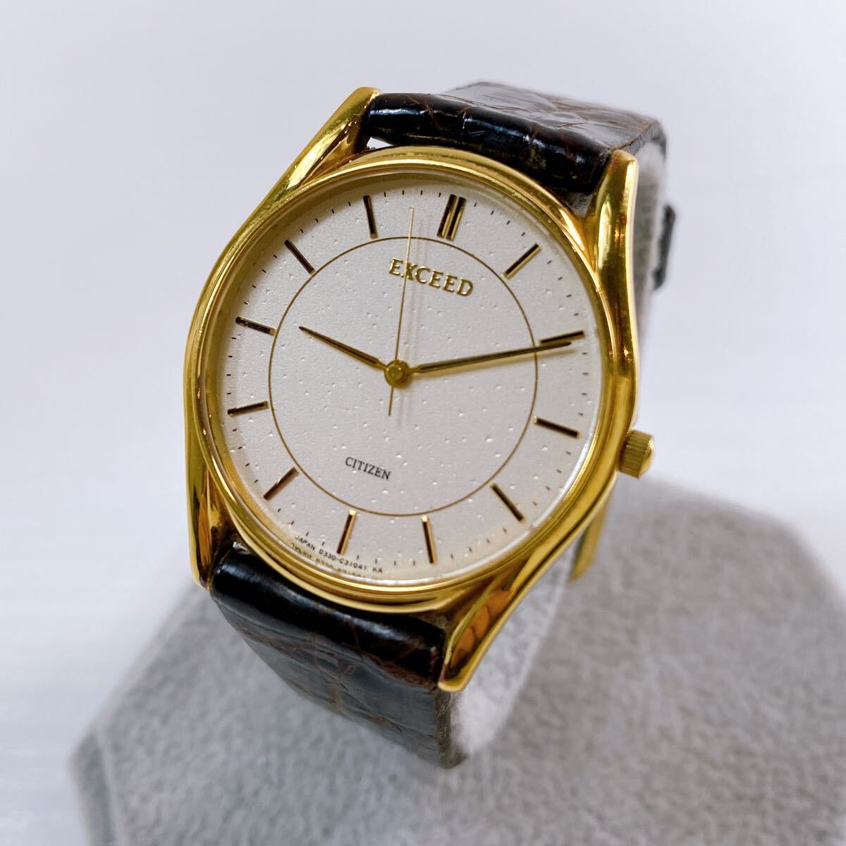 375【中古】CITIZEN EXCEED シチズン エクシード メンズ腕時計 クォーツ レザーベルト 文字盤ホワイト ラウンドフェイス 動作未確認 現状品拍卖