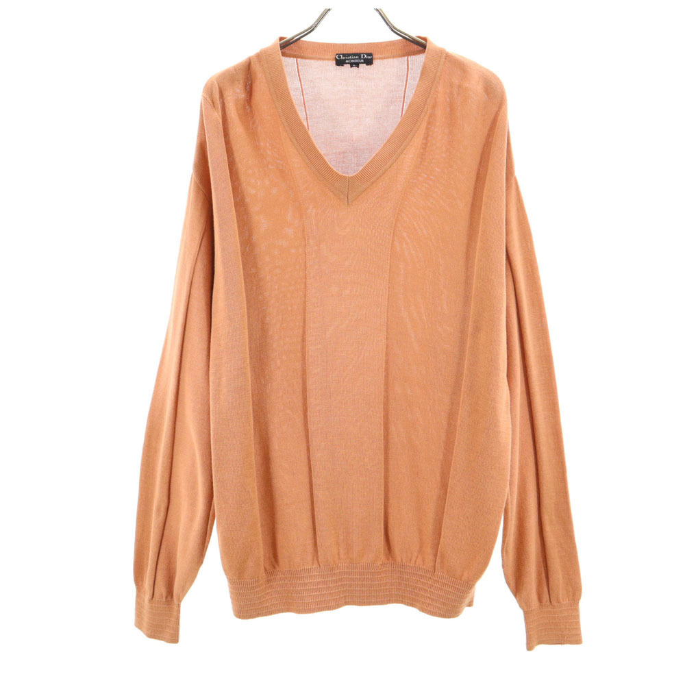 クリスチャンディオール 90s オールド ムッシュ シルクブレンド 長袖 Vネック セーター L Christian Dior MONSIEUR ニット メンズ拍卖