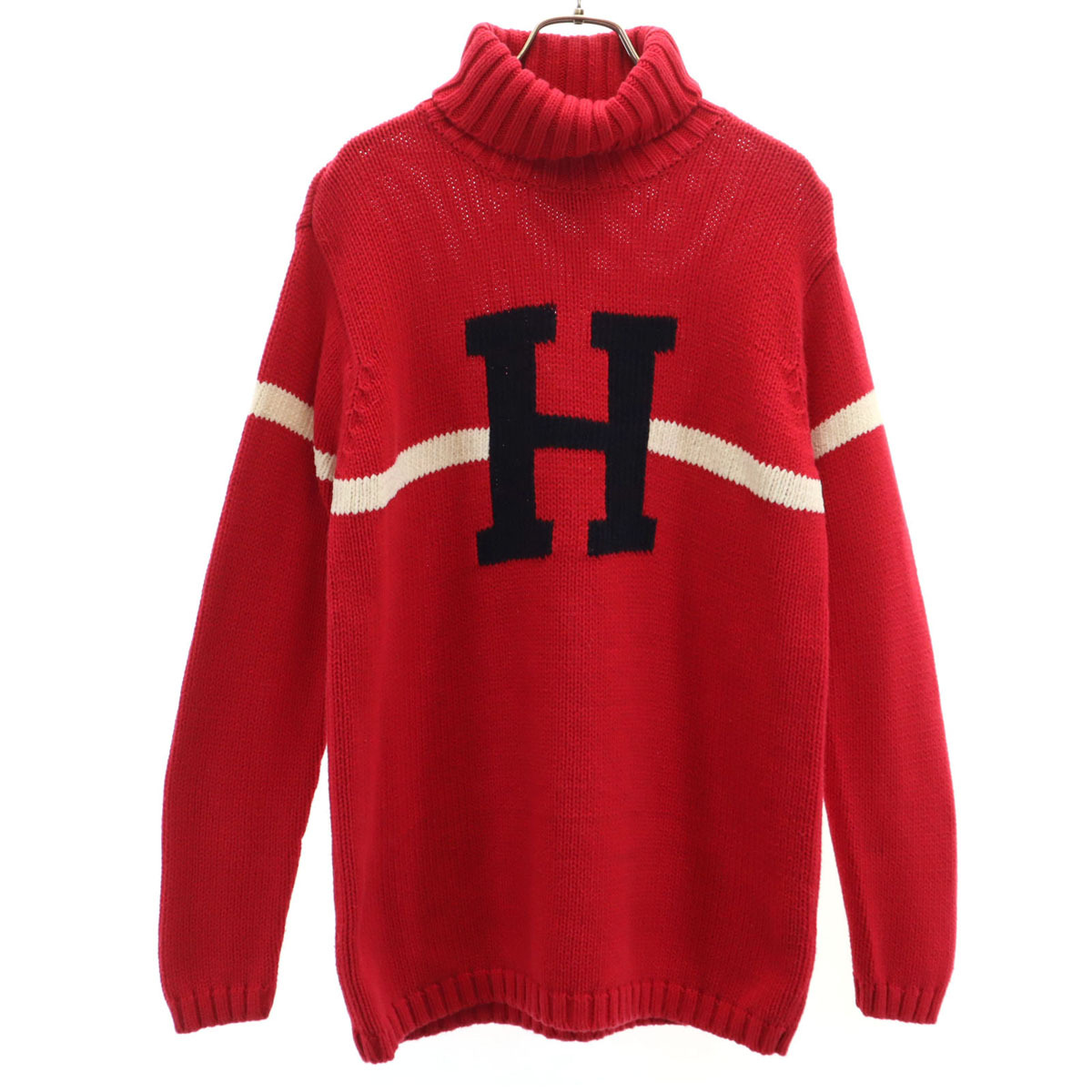 TOMMY HILFIGER トミーヒルフィガー 90s オールド Hロゴ 長袖 タートルネック セーター S レッド ニット メンズ拍卖