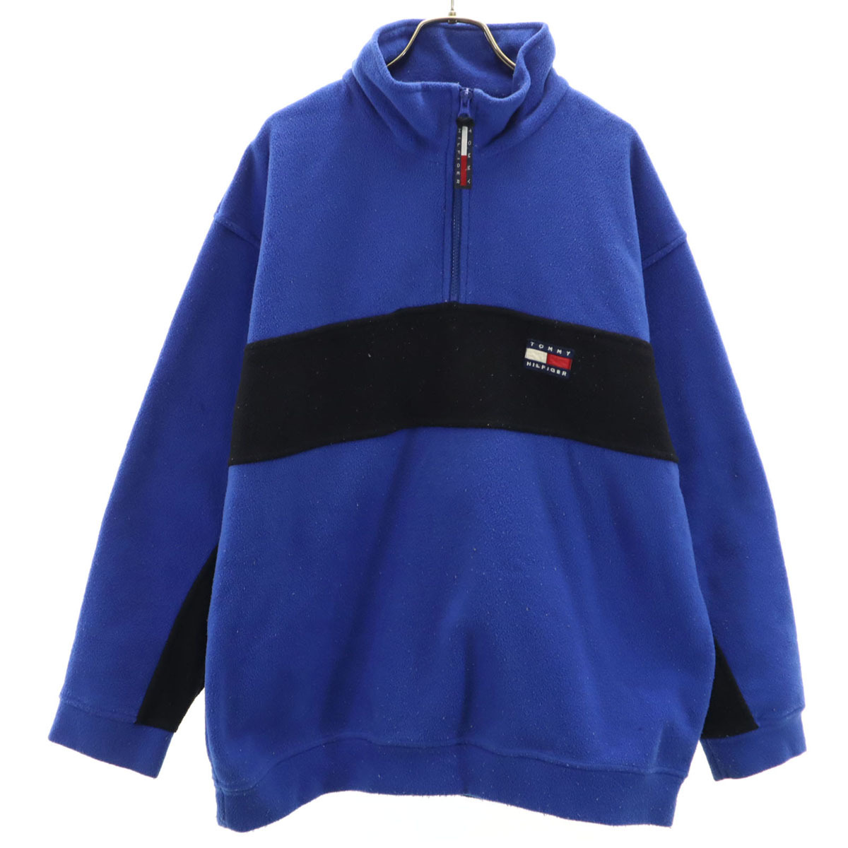 TOMMY HILFIGER トミーヒルフィガー 90s オールド フラッグタグ 長袖 ハーフジップ フリース ウェア M ブルー メンズ拍卖