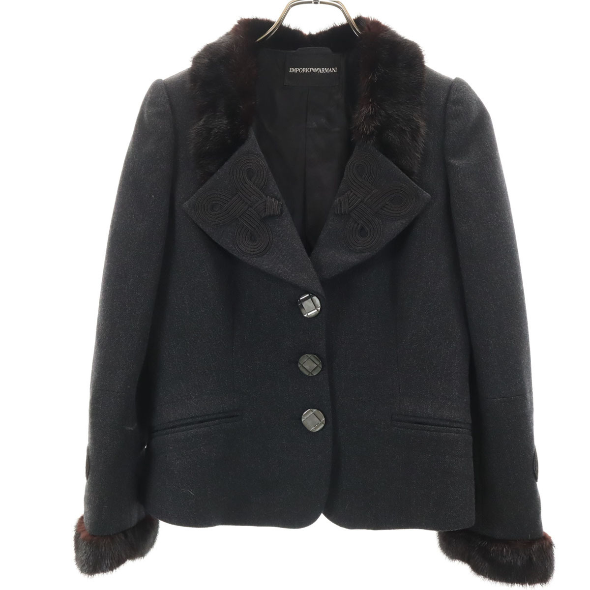美品 Emporio Armani エンポリオアルマーニ イタリア製 テーラードジャケット 40 ブラック系 ファー付き レディース拍卖
