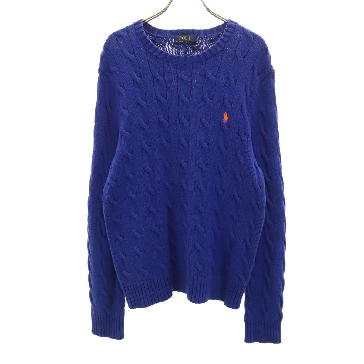 POLO RALPH LAUREN ポロラルフローレン ケーブル編み 長袖 コットン ニット M ブルー セーター メンズ拍卖