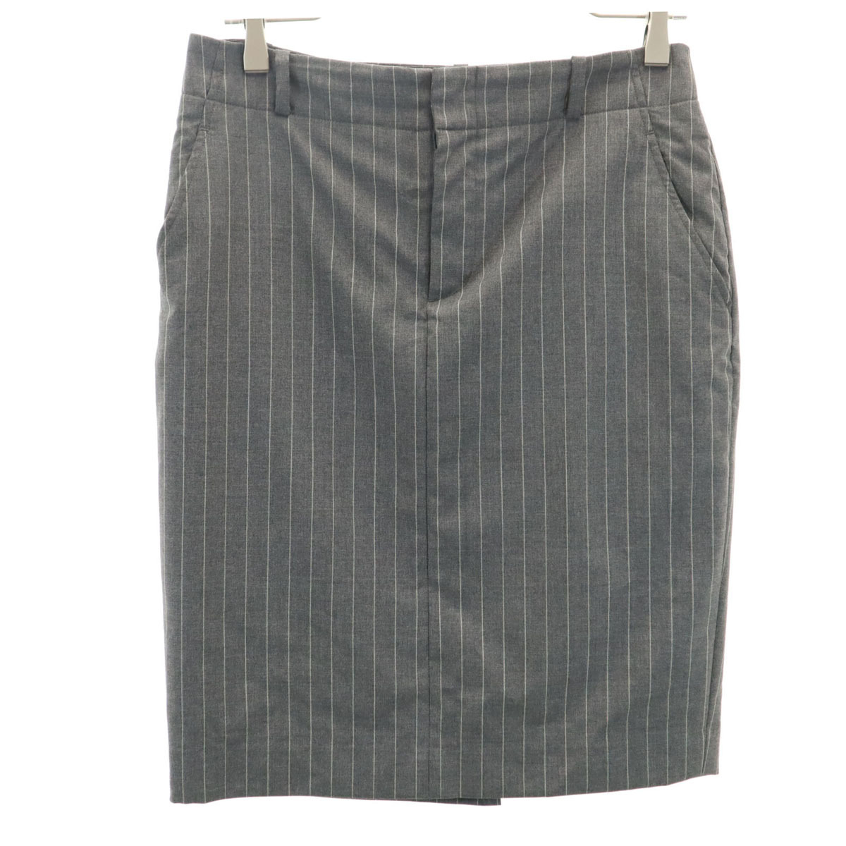 RALPH LAUREN ラルフローレン 日本製 ストライプ柄 ミニ丈 タイトスカート 6 グレー レディース拍卖