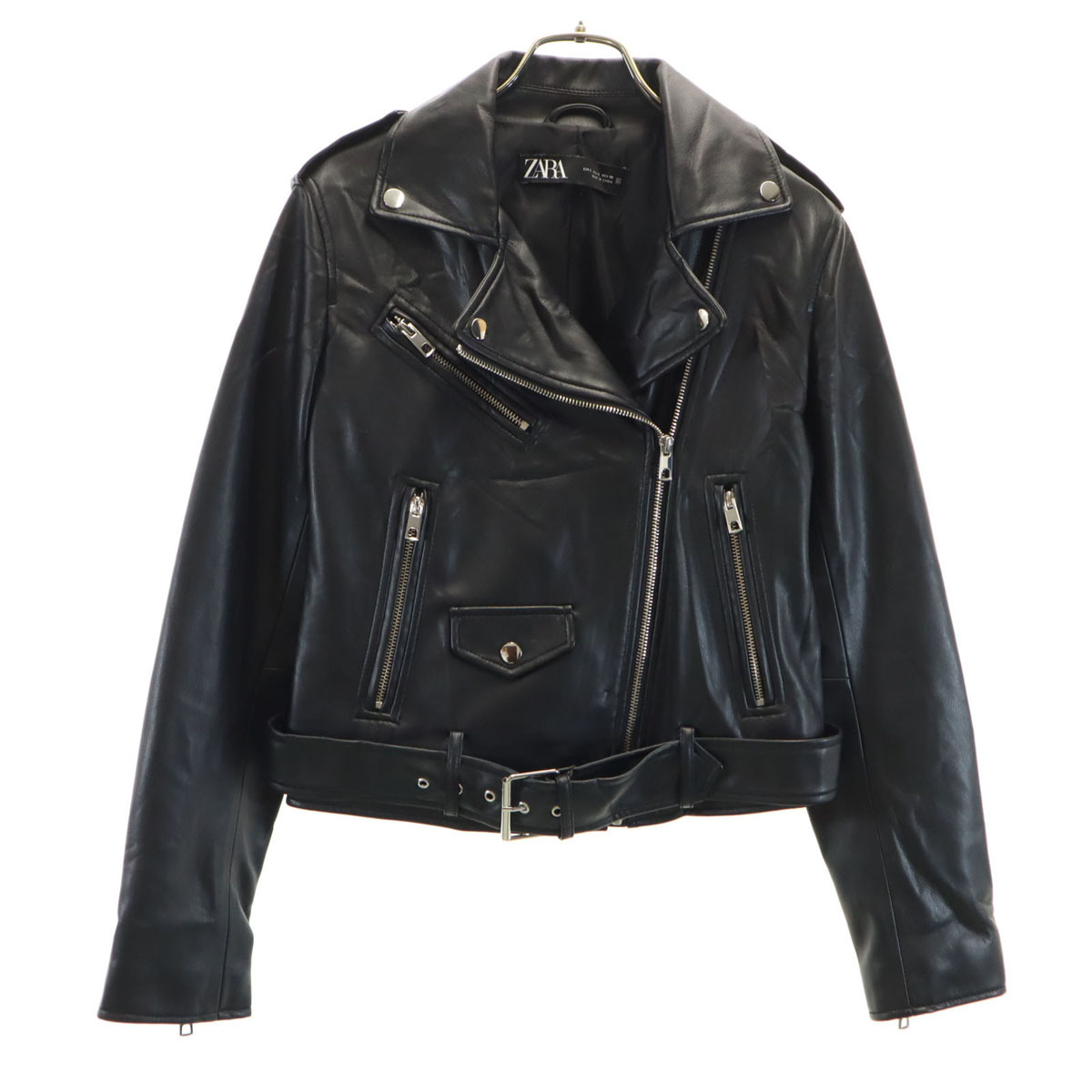 ZARA ザラ フェイクレザー ダブルライダースジャケット S ブラック レディース拍卖