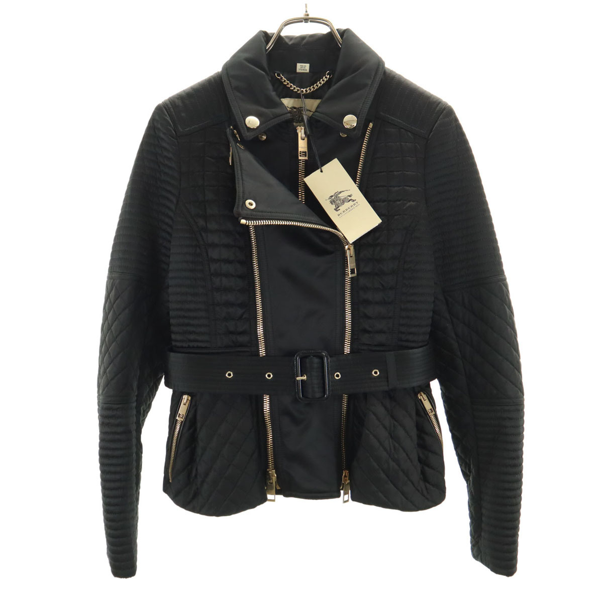 未使用 BURBERRY LONDON バーバリーロンドン キルティングジャケット 38 ブラック ベルト タグ付き レディース拍卖