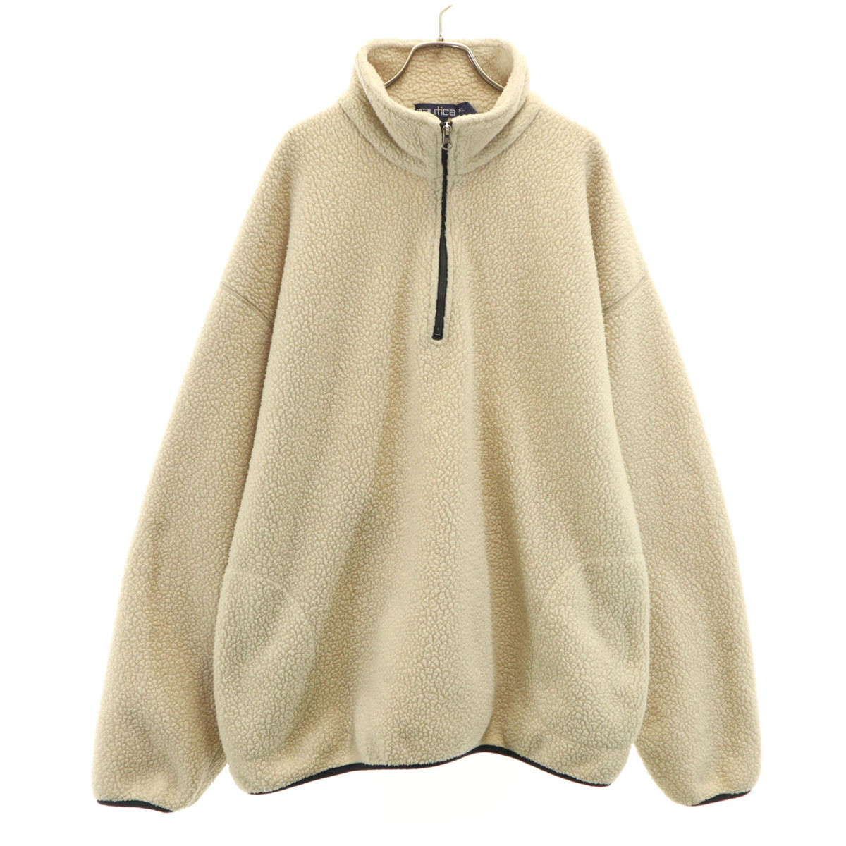 NAUTICA ノーティカ 90s USA製 オールド ハーフジップ ボアジャケット XXL ベージュ プルオーバー ビッグサイズ メンズ拍卖
