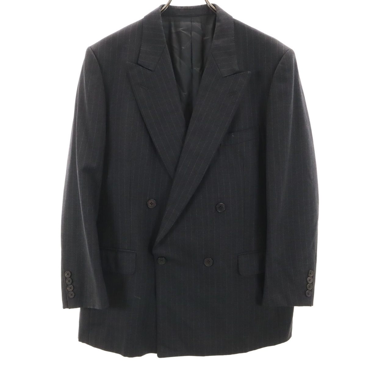 Aquascutum アクアスキュータム ストライプ柄 テーラードジャケット AB-6 グレー ダブルボタン メンズ拍卖