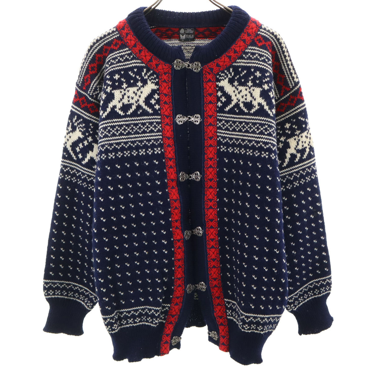 DALE of NORWAY ダーレオブノルウェイ 80s ウール100% オールド ノルディック 長袖 ニット カーディガン L ネイビー系 メンズ拍卖
