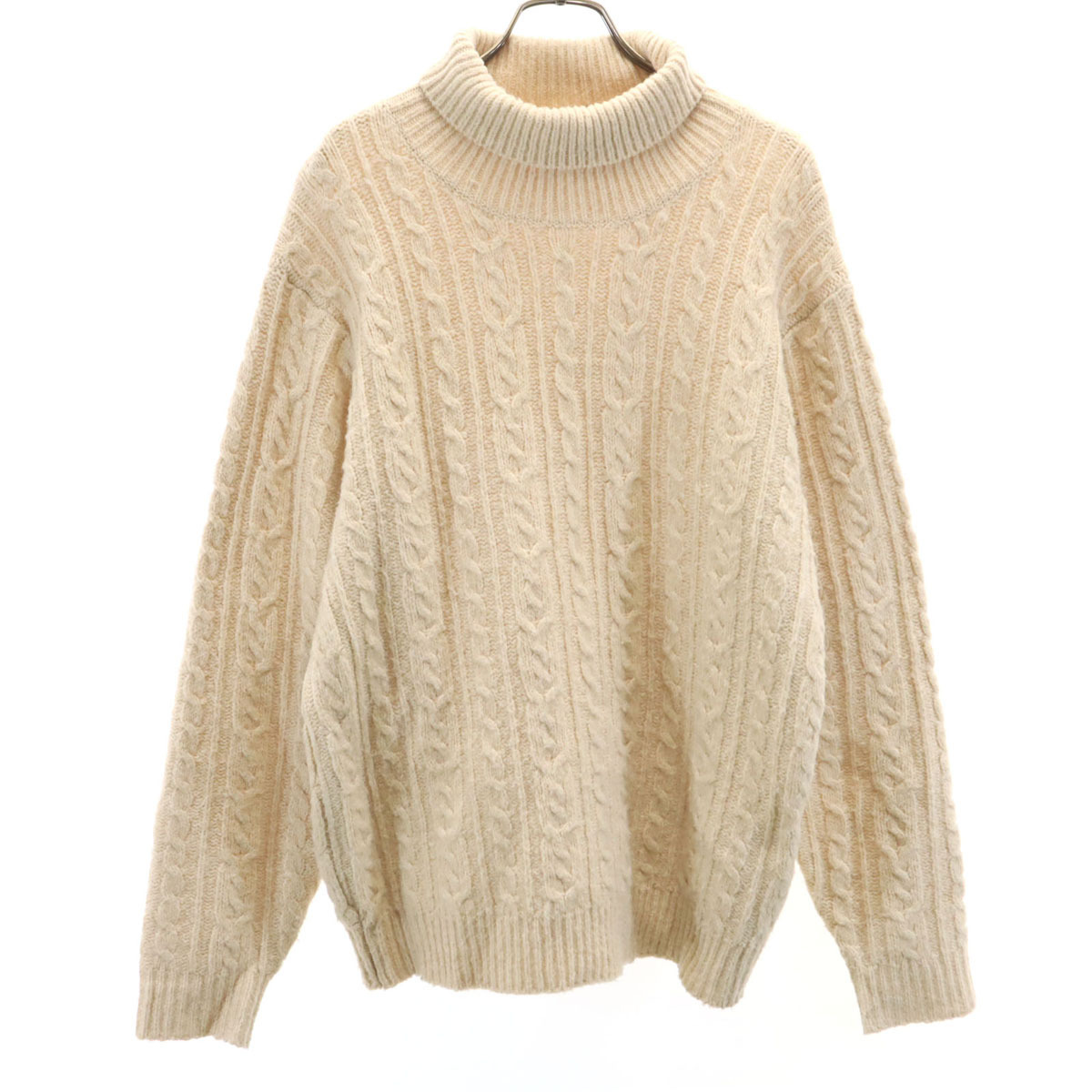 nano universe ナノユニバース 長袖 タートルネック セーター M 生成り ケーブルニット メンズ拍卖