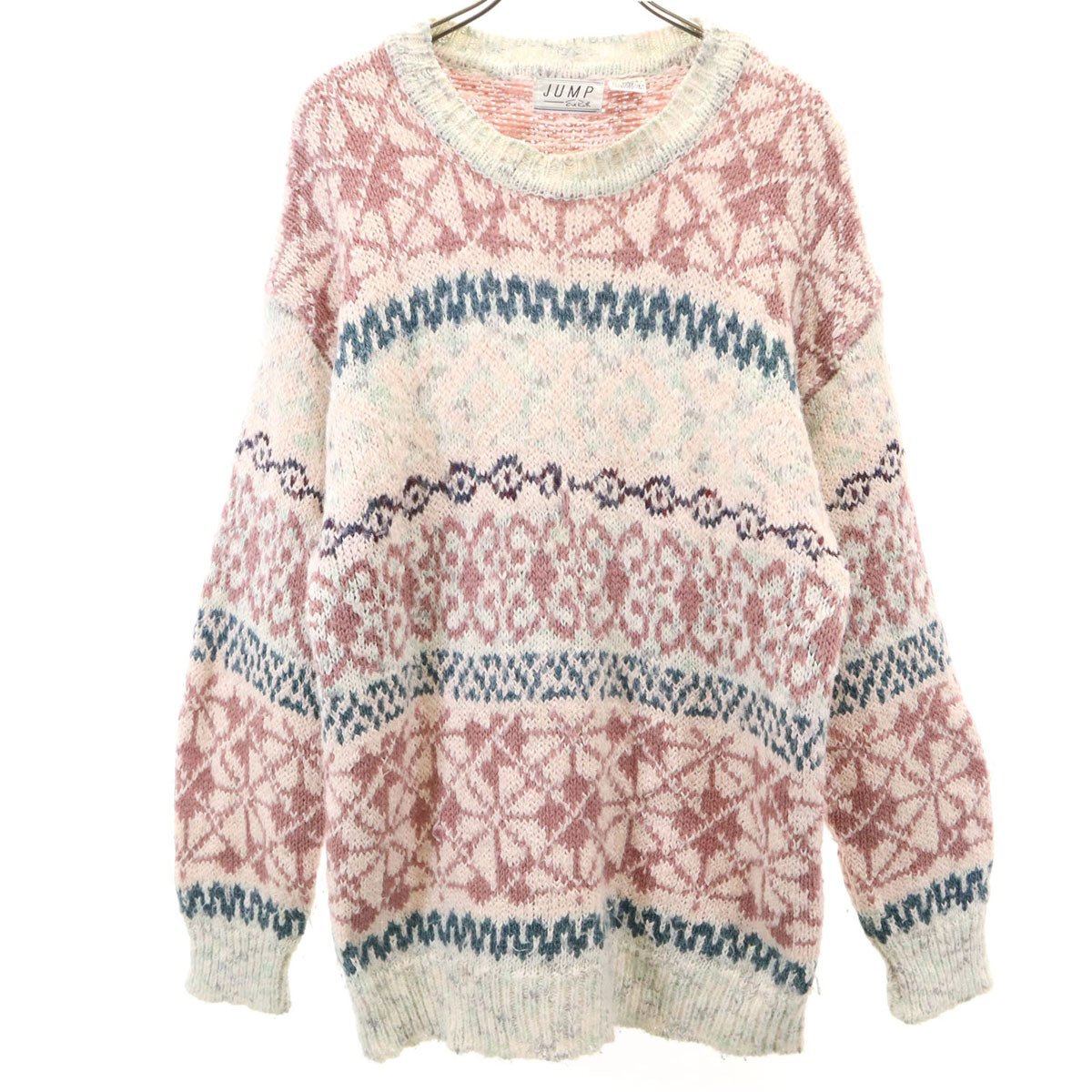 JUMP Eve Roth ジャンプ イヴロス 90s オールド 総柄 長袖 クルーネック セーター S ピンク系 ニット メンズ拍卖