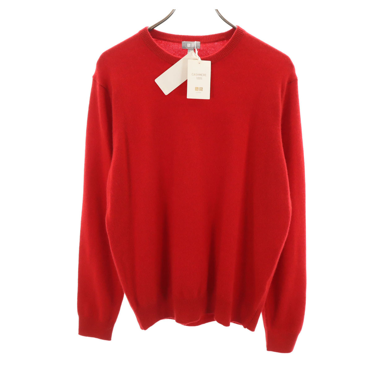 未使用 UNIQLO ユニクロ カシミヤ100% 長袖 クルーネック セーター L レッド ニット メンズ拍卖