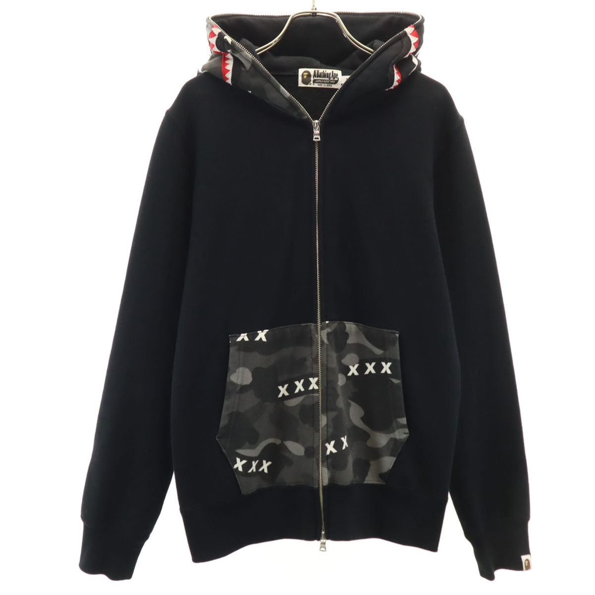 A BATHING APE アベイシングエイプ 日本製 シャーク 長袖 スウェット ジップパーカー M ブラック メンズ拍卖