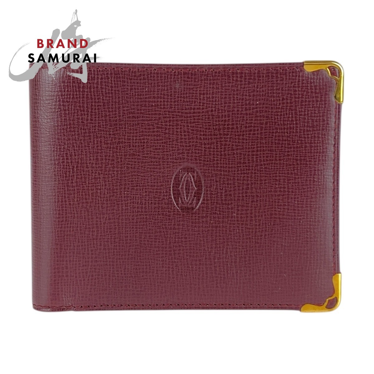 美品 CARTIER カルティエ マストライン ワインレッド ボルドー レザー 札入れ 折財布 コンパクトウォレット レディース 505825拍卖