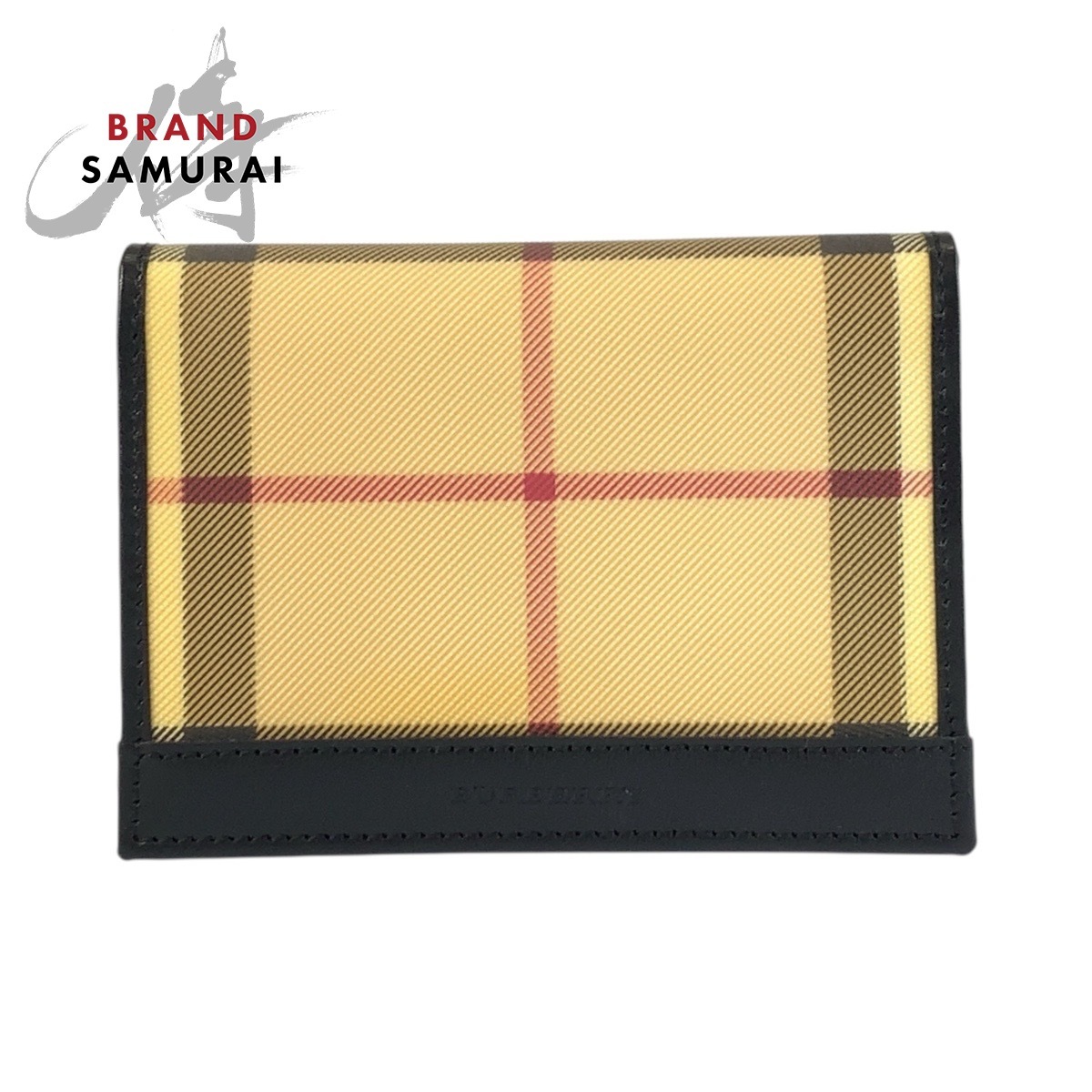 美品 BURBERRY バーバリー チェック柄 ベージュ ブラック 黒 PVC カードケース 名刺入れ レディース 505785拍卖