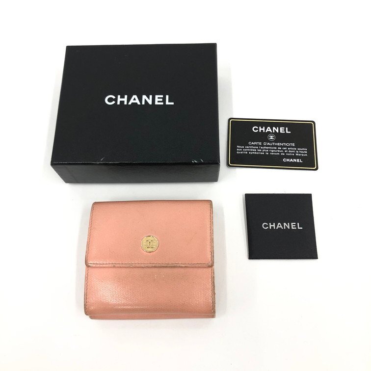 CHANEL シャネル 三つ折り財布 ココボタン 10116710 ギャランティカード/箱付き【DKAC9039】拍卖