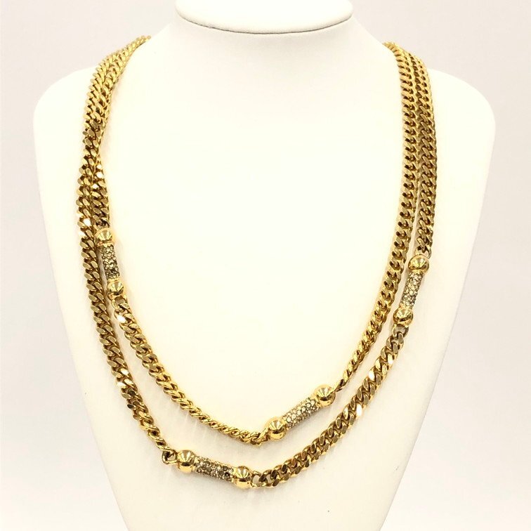 Christian Dior クリスチャンディオール 喜平チェーン ラインストーン ロングネックレス【DKAD8094】拍卖