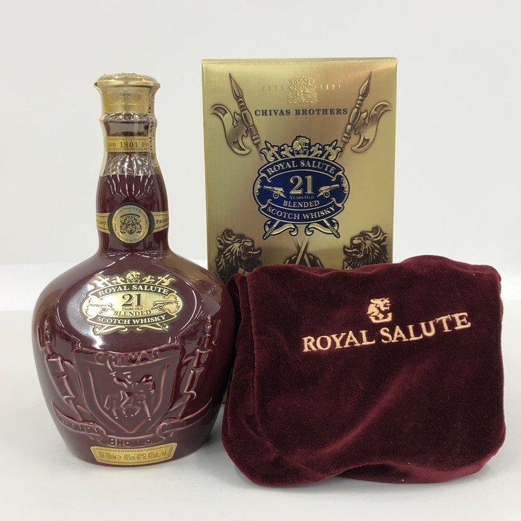 ROYAL SALUTE ロイヤルサルート スコッチウイスキー 21年 赤陶器 700ml 40% 未開栓 国外酒 箱 巾着つき【DKAE9010】拍卖