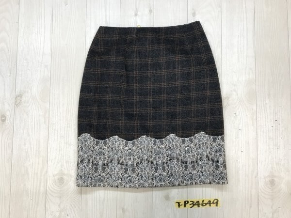JILLSTUART ジルスチュアート レディース レース チェックファー タイトスカート S 黒茶拍卖