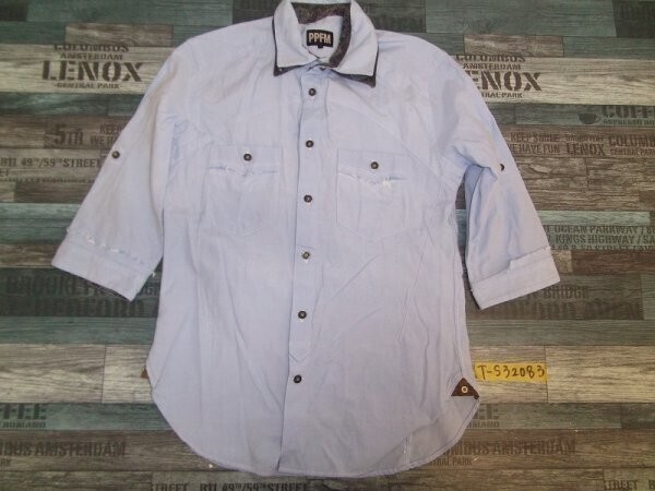 PPFM ペイトンプレイス メンズ レイヤード ダブルポケット 五分袖シャツ S 水色拍卖