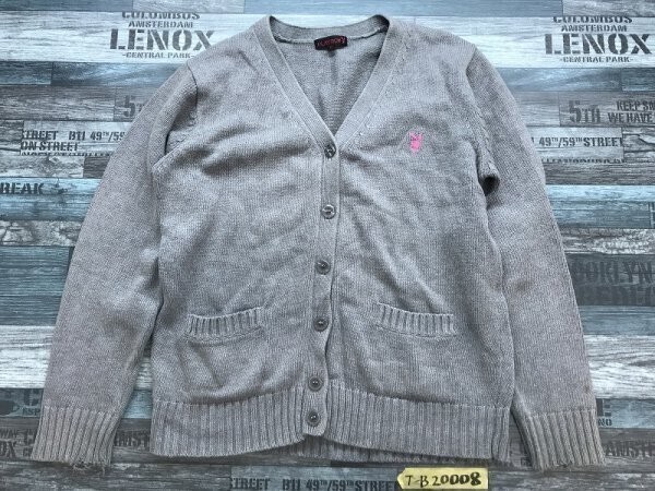 PLAYBOY プレイボーイ レディース ワンポイント刺繍 コットンニットカーディガン Vネック M グレー拍卖