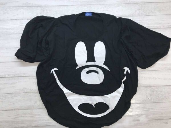 東京ディズニーリゾート Disney ミッキーマウス型 フェイス バルーン袖 変形デザインTシャツ トップス コットン100% ビッグシルエット 黒拍卖