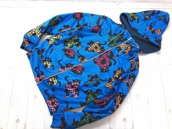 ストリート ユニーク おもしろ アニマル ネコ 猫 アルファベット 総柄 ジャージー スウェット パーカー メンズ 裏起毛 青拍卖