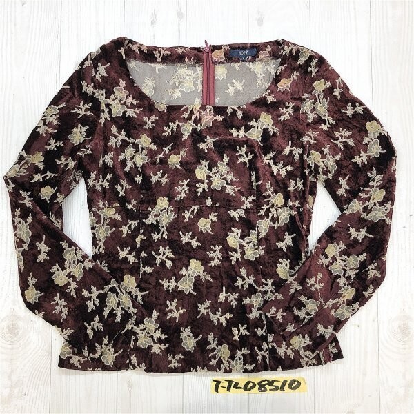 ROPE ロペ レディース 花柄 シースルー ベルベット カットソー M エンジ拍卖