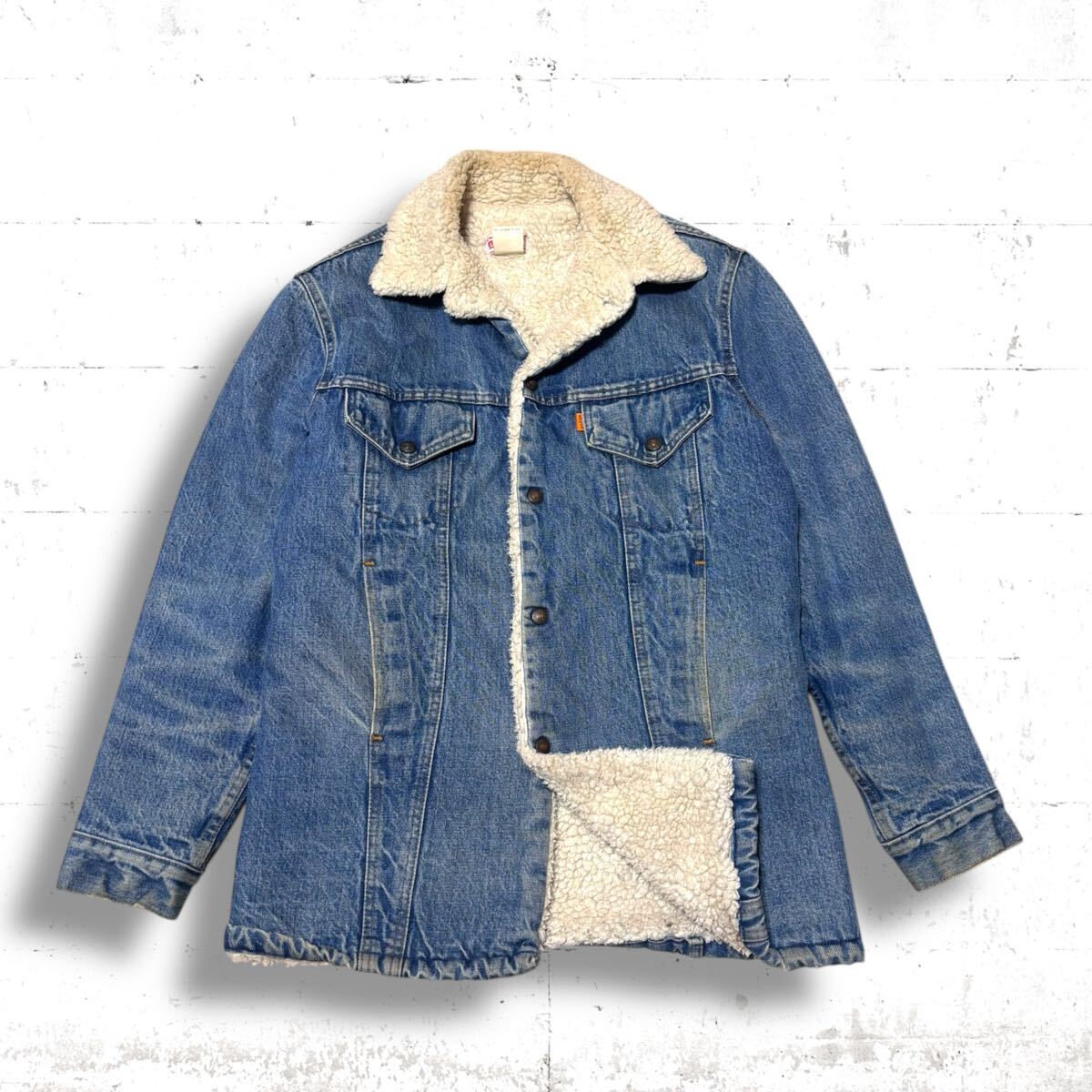 希少 USA製 Levi's デニム ボア ジャケット ロング丈 オレンジタブ リーバイス 71605-0213 水色 80S アメリカ製 38 M L コート拍卖