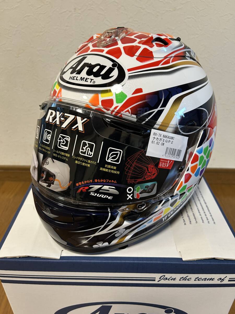 アライRX−7X NAKAGAMI ナカガミGP2 中古美品 Arai ヘルメット サイズ61.62cmXL拍卖