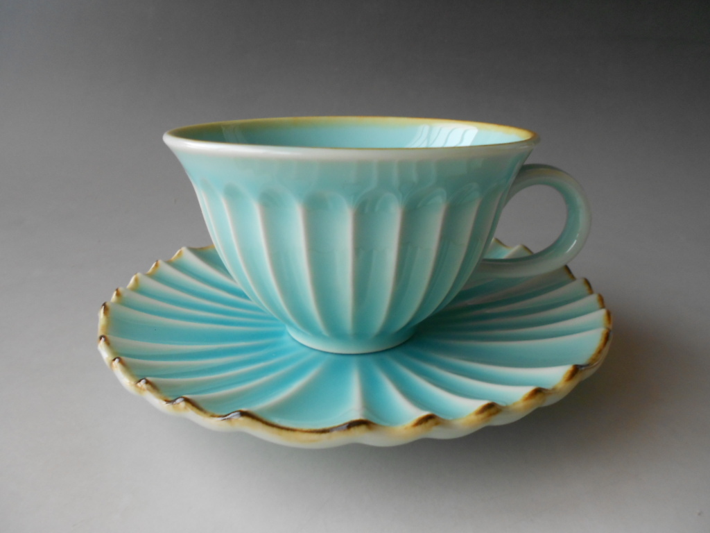 美濃焼! ☆孔雀青コーヒー碗皿☆ V3073-3 新品 紅茶 カップ ミルク ラテ エスプレッソ カプチーノ 茶器 ギフト拍卖