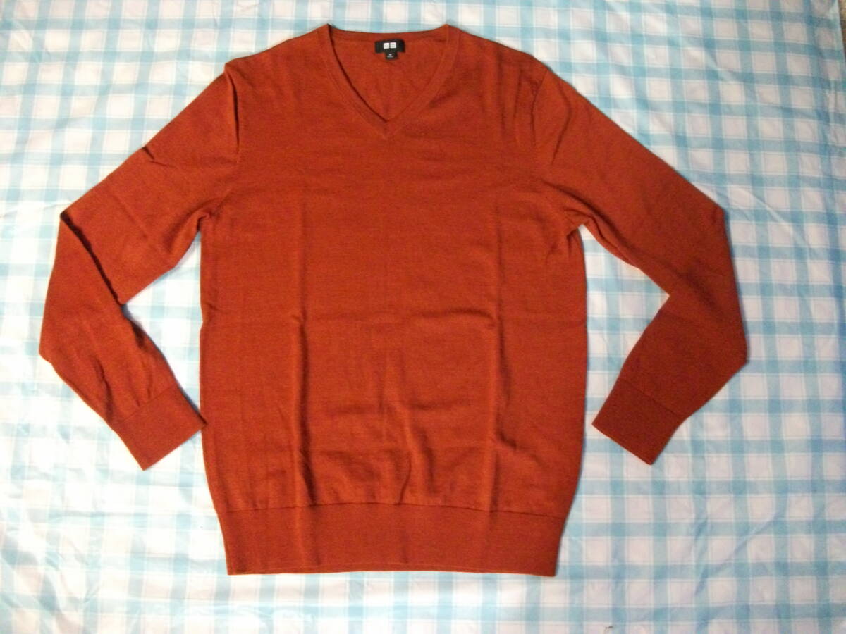 ユニクロ ウール100%Vネックセーター ブラウン M 美品拍卖