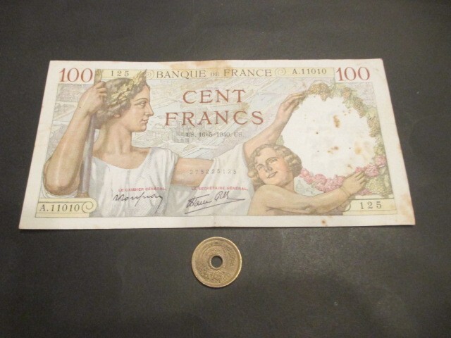 美品+ フランス 1941年 パリ・ノートルダム寺院の風景 100フラン拍卖