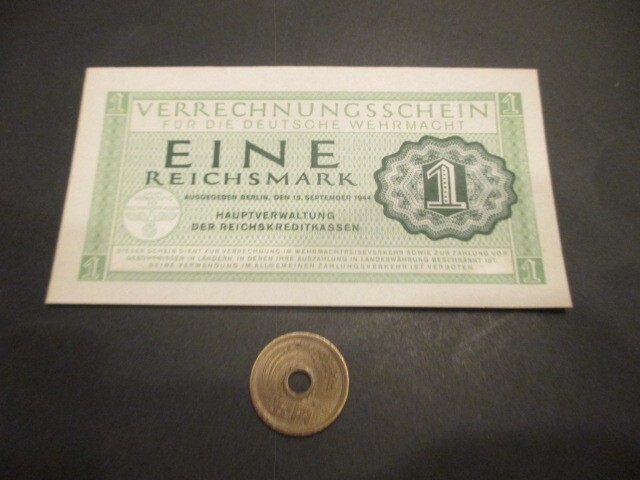 未使用 ナチスドイツ軍票 国防軍支払券 1944年 1マルク P-M38拍卖