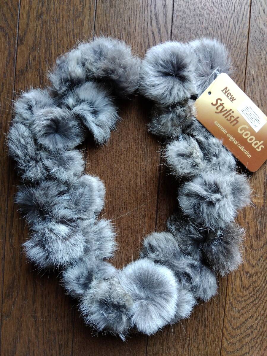 未使用◆グレー系 天然ラビットファー ストール 65cm◆拍卖