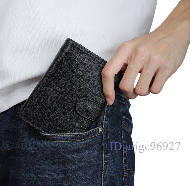 R005☆新品メンズ革 二つ折り 財布レザー折 財布革財布 本革牛革 コンパクト財布 人気 男性用 2つ折り 財布 小銭入れ 黒拍卖