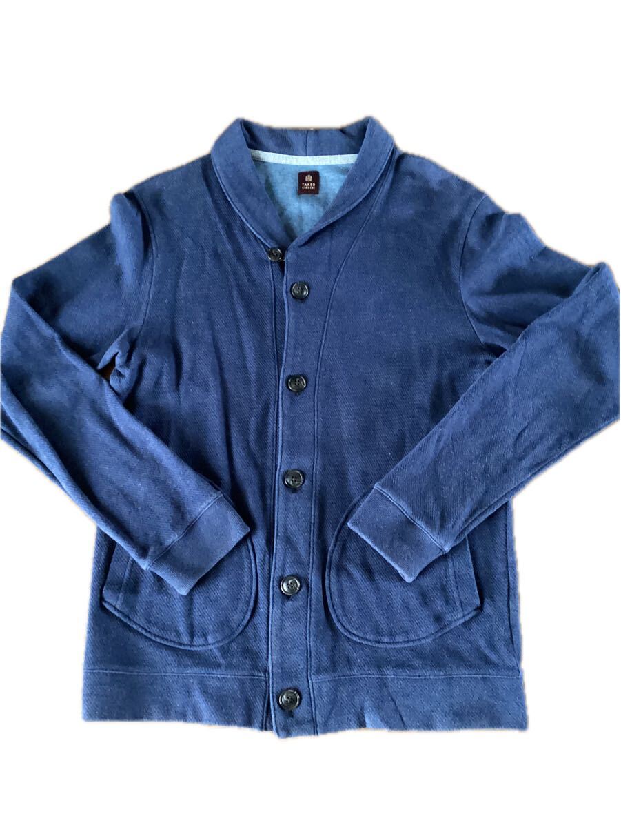 TAKEO KIKUCHI タケオキクチ カーディガン ジャケット風 ネイビー系 2 綿100% ショールカラー メンズ 紺 コットン拍卖