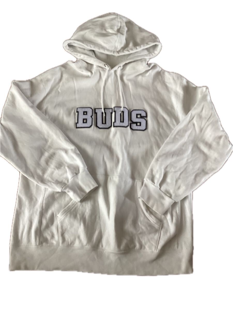 BUDSPOOL バッズプール BUDSロゴ パーカー フーディー 白 XXL コットン100% ストリート カジュアル スウェット パーカー拍卖