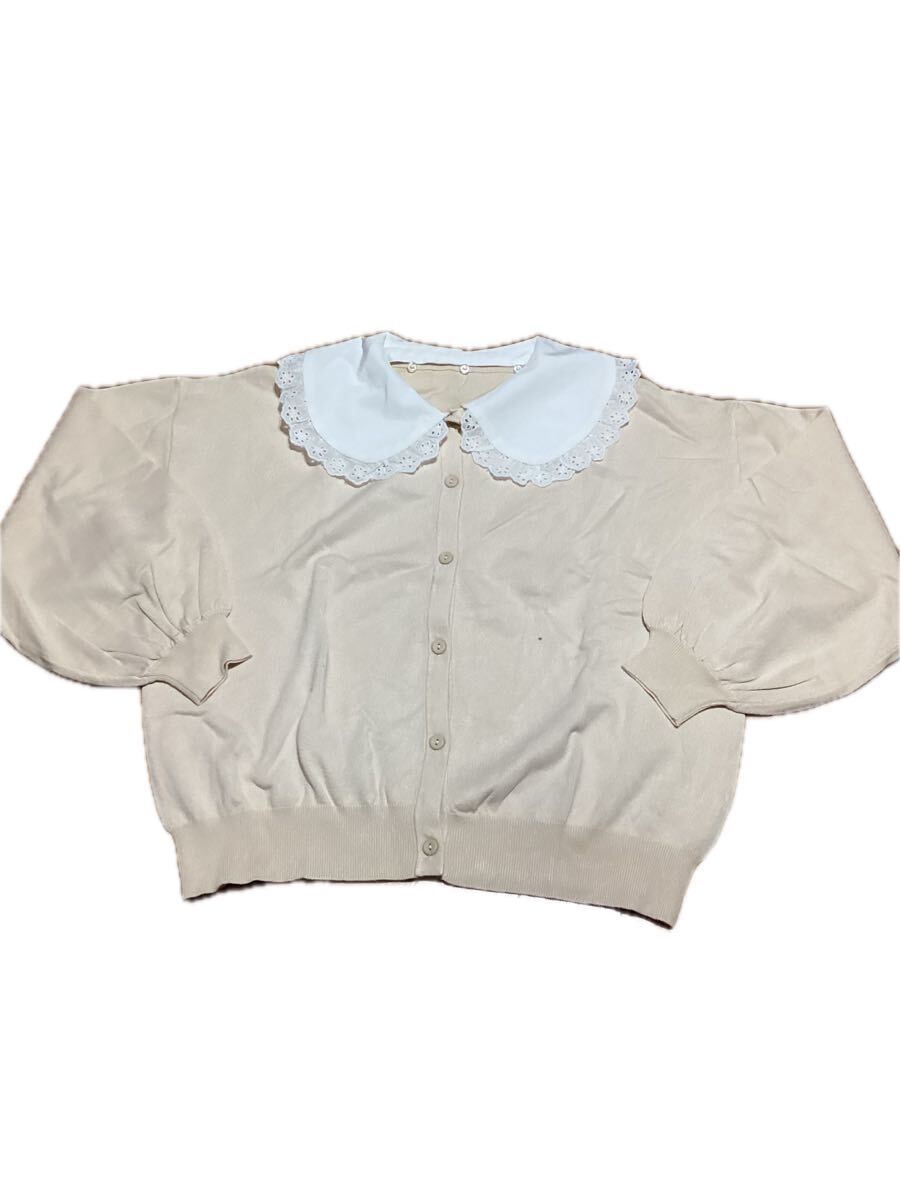 INGNI イング つけ襟付き カーディガン ベージュ Mサイズ レース襟 ニット 羽織り カーディガン拍卖