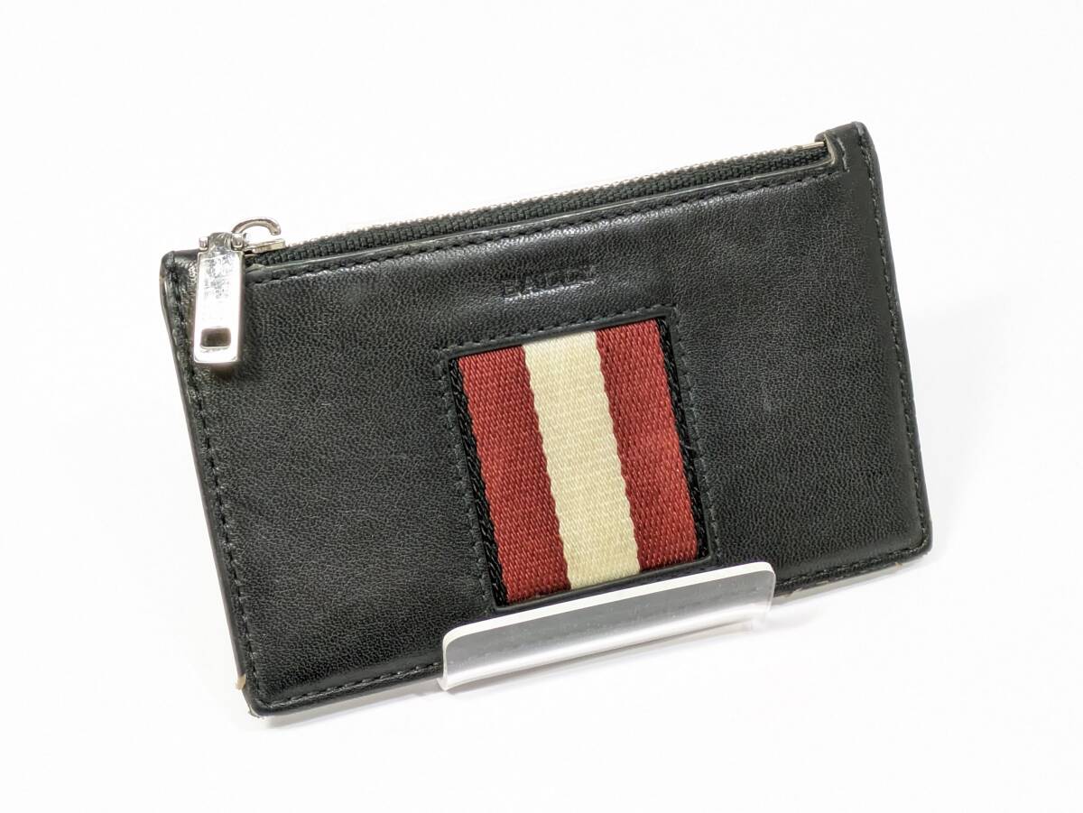 BALLY バリー ストライプ カードケース コインケース レザー ブラック 黒 メンズ レディース拍卖